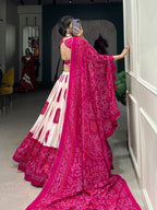 Lorenvalley Pink Tussar Silk with Bandhej Print Lehenga Choli | Grocsy