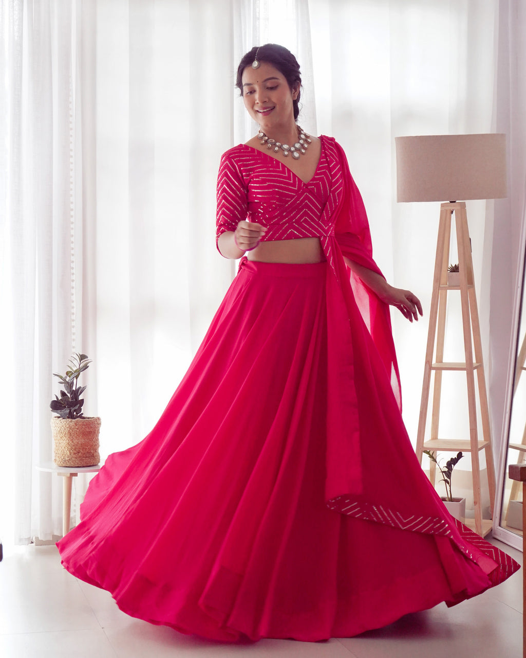 Lorenvalley Pink Faux Georgette Plain Micro Cotton Full Inner with Canvas Patta Double Lining Lehenga Choli | Grocsy