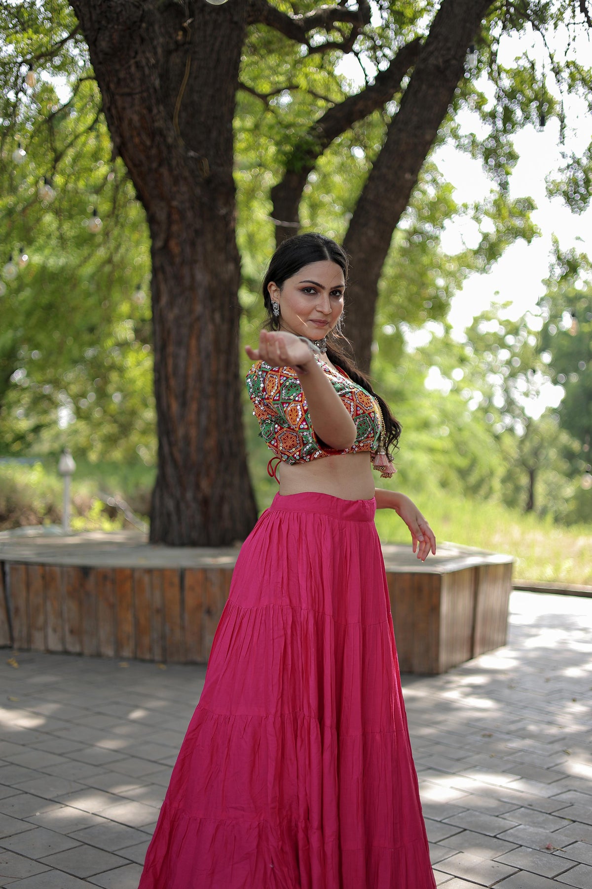 Lorenvalley Pink Premium Rayon Lehenga with Georgette Embroidered Traditional Thread work Choli | Grocsy