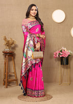 Lorenvalley Fashion Pink Soft Paithani Silk Woven Design Rich Meenakari Zari Weaving Pallu Saree | Grocsy