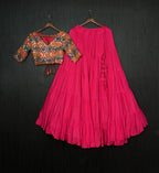 Lorenvalley Pink Premium Rayon Lehenga with Georgette Embroidered Traditional Thread work Choli | Grocsy
