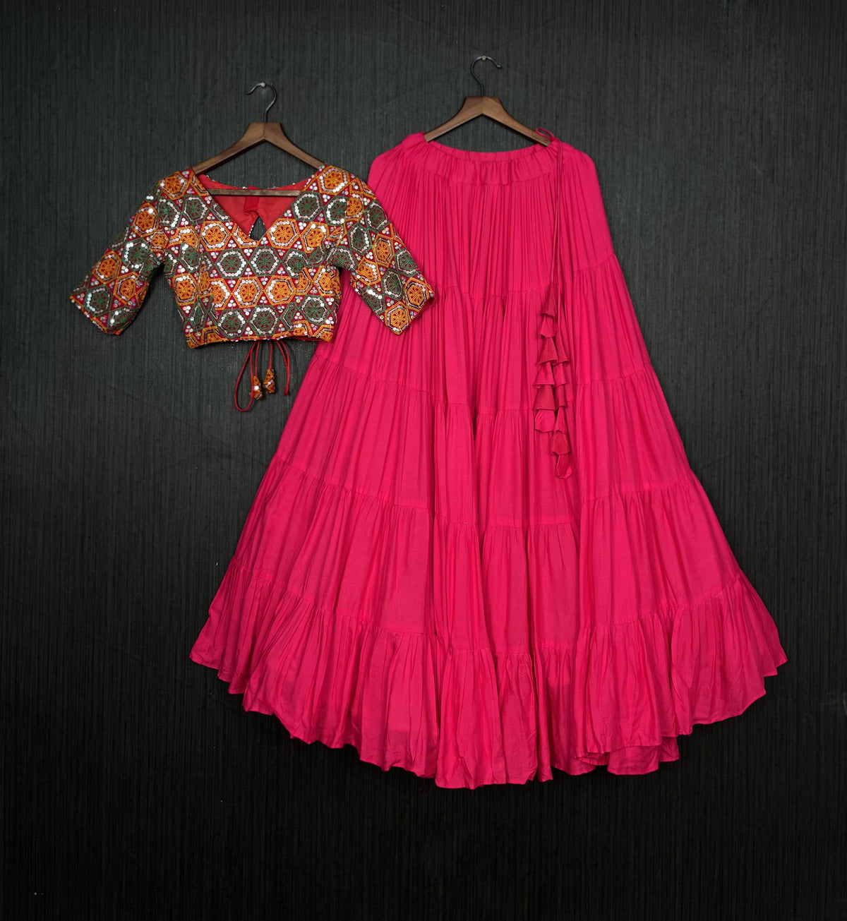Lorenvalley Pink Premium Rayon Lehenga with Georgette Embroidered Traditional Thread work Choli | Grocsy