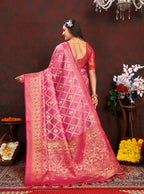 Lorenvalley Fashion Pink Organza Silk Woven Design with Rich Meenakari Weaving Pallu Saree | Grocsy
