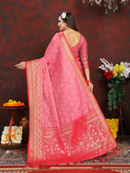 Lorenvalley Fashion Pink Organza Silk Woven Design with Rich Meenakari Weaving Pallu Saree | Grocsy