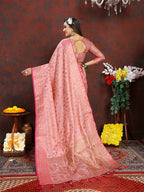 Lorenvalley Fashion Pink Soft Katan Silk Woven Design Rich Zari Weaving Pallu Saree | Grocsy