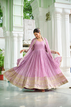 Lorenvalley Fashion Pink Faux Georgette with Embroidered work Anarkali Gown with Dupatta | Grocsy