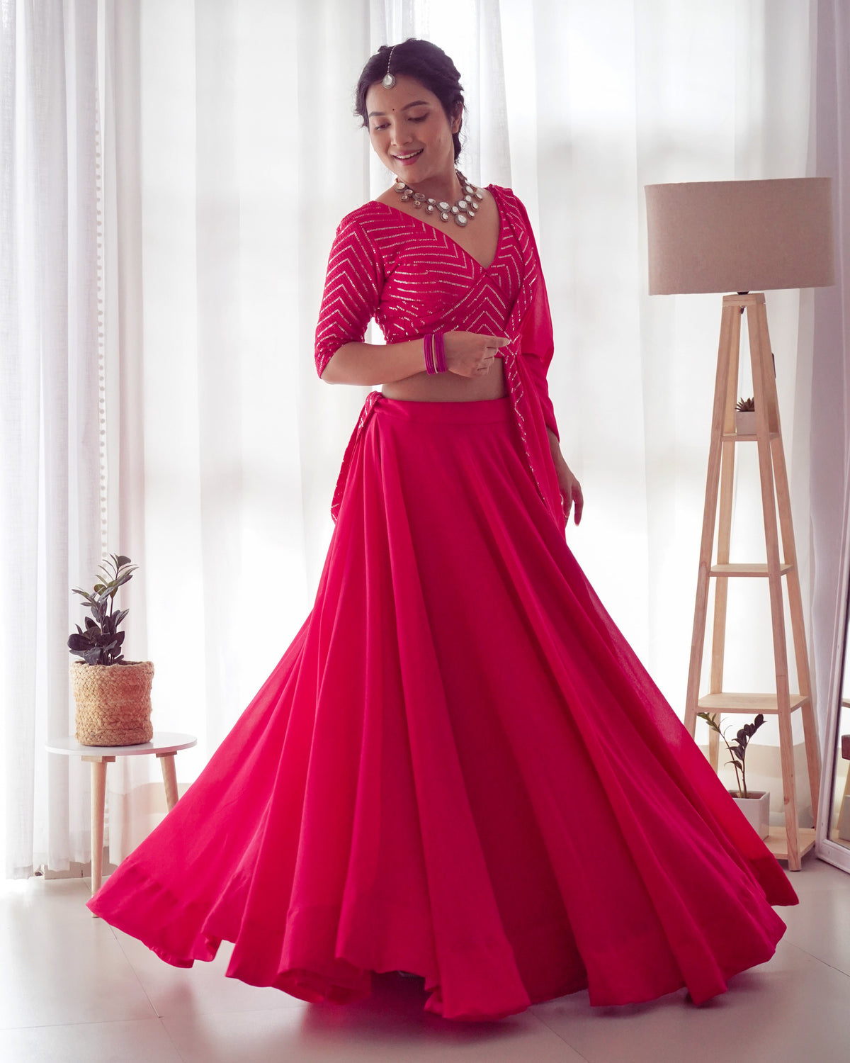 Lorenvalley Pink Faux Georgette Plain Micro Cotton Full Inner with Canvas Patta Double Lining Lehenga Choli | Grocsy