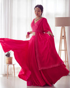 Lorenvalley Pink Faux Georgette Plain Micro Cotton Full Inner with Canvas Patta Double Lining Lehenga Choli | Grocsy