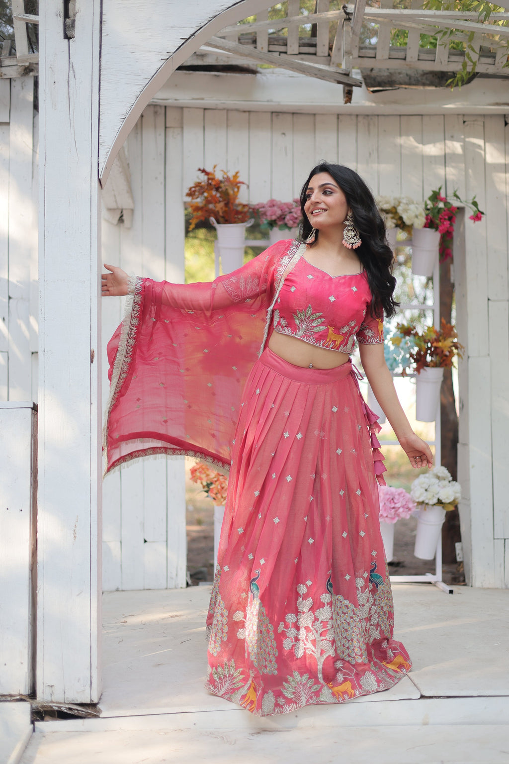 Lorenvalley Pink Gold Coin Fabric with Sequins and Thread Embroidered work Lehenga Choli with Dupatta | Grocsy