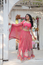 Lorenvalley Pink Gold Coin Fabric with Sequins and Thread Embroidered work Lehenga Choli with Dupatta | Grocsy