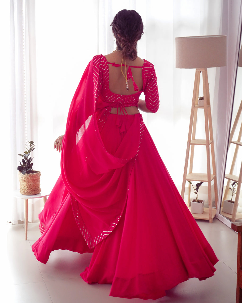 Lorenvalley Pink Faux Georgette Plain Micro Cotton Full Inner with Canvas Patta Double Lining Lehenga Choli | Grocsy