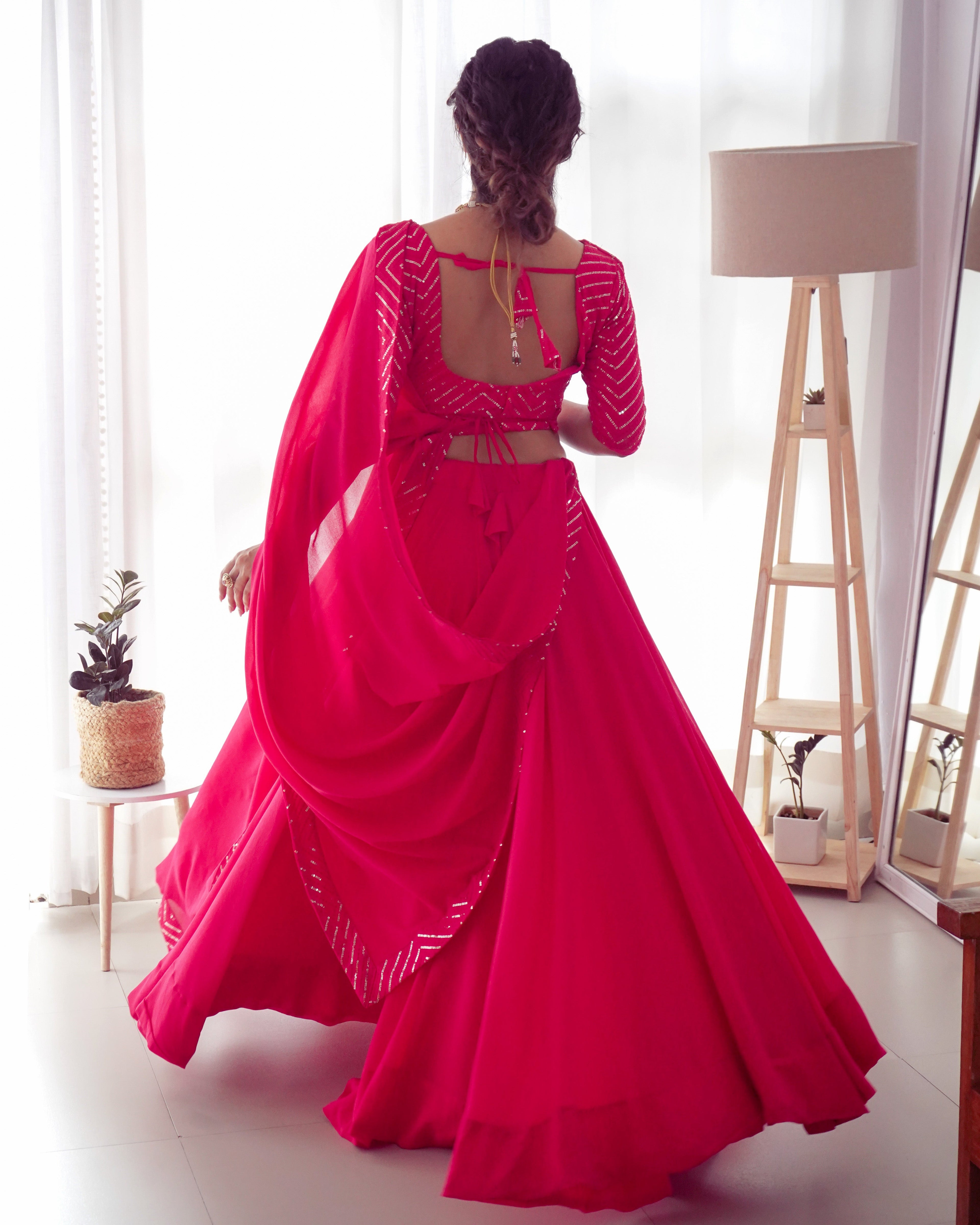 Lorenvalley Pink Faux Georgette Plain Micro Cotton Full Inner with Canvas Patta Double Lining Lehenga Choli | Grocsy