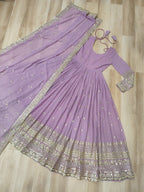 Lorenvalley Fashion Pink Faux Georgette with Embroidered work Anarkali Gown with Dupatta | Grocsy