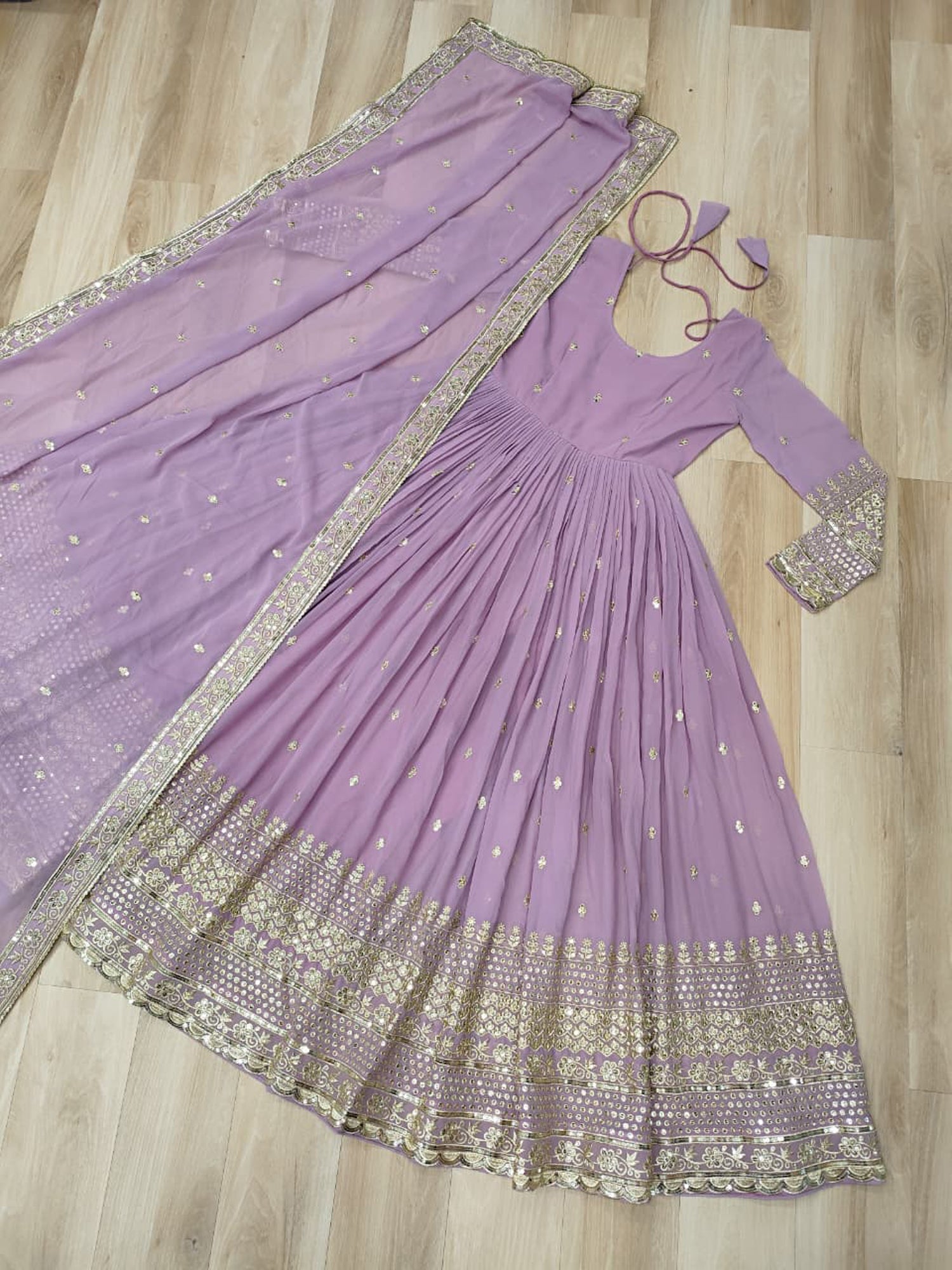 Lorenvalley Fashion Pink Faux Georgette with Embroidered work Anarkali Gown with Dupatta | Grocsy