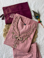 Lorenvalley Fashion Pink Roman Silk Hand Work Kurta Pant with Dupatta | Grocsy