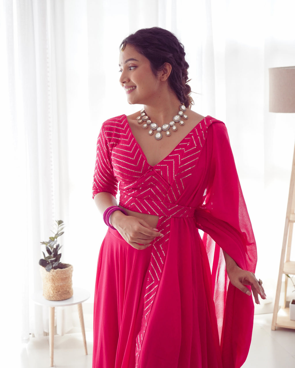 Lorenvalley Pink Faux Georgette Plain Micro Cotton Full Inner with Canvas Patta Double Lining Lehenga Choli | Grocsy