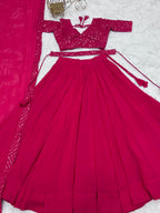 Lorenvalley Pink Faux Georgette Plain Micro Cotton Full Inner with Canvas Patta Double Lining Lehenga Choli | Grocsy
