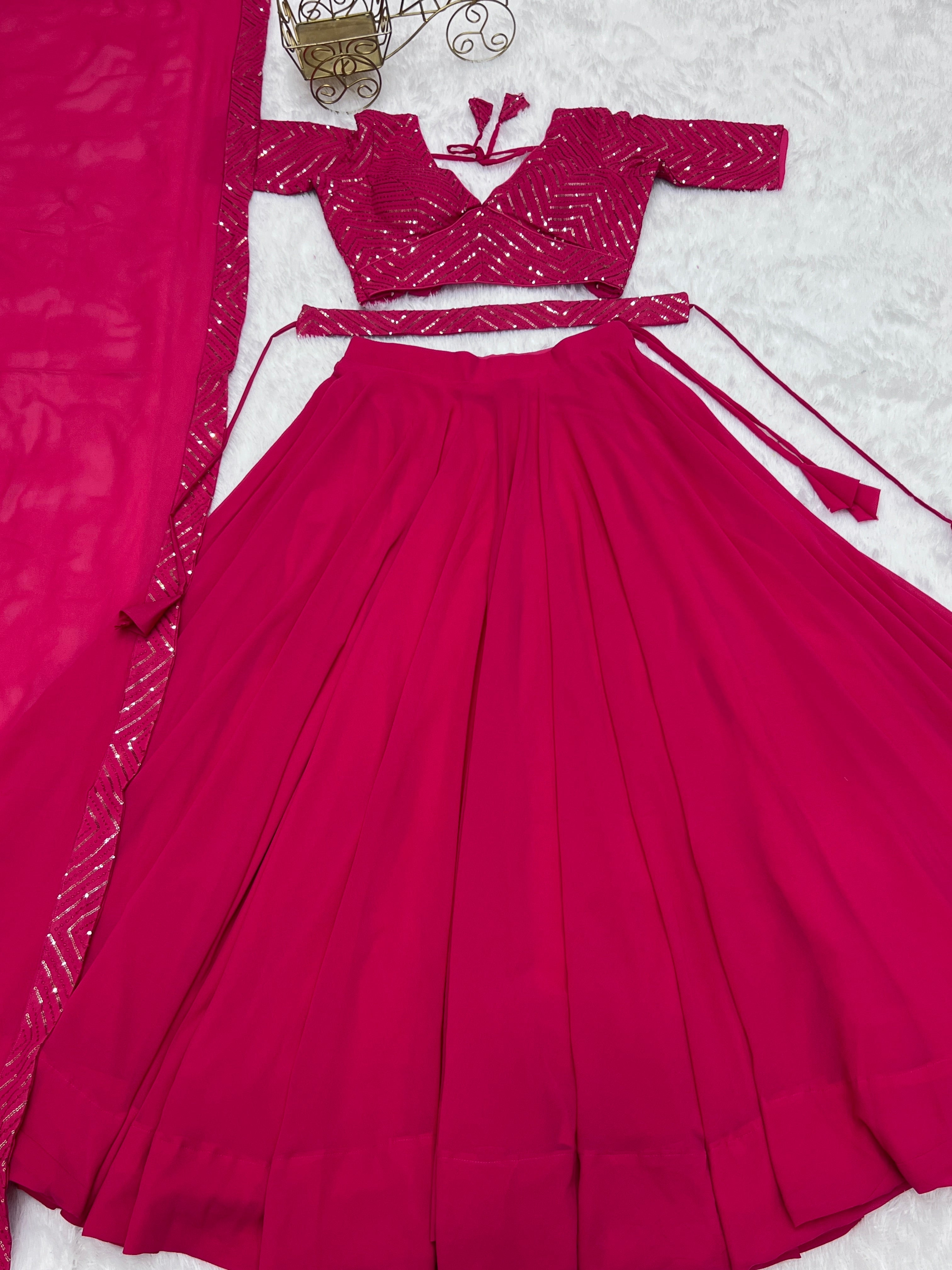 Lorenvalley Pink Faux Georgette Plain Micro Cotton Full Inner with Canvas Patta Double Lining Lehenga Choli | Grocsy