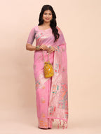 Anaita Pink Linen Woven Work Saree With Blouse | Grocsy