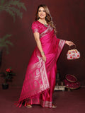 Anaita Pink Zari Weaving Work Satin Silk Saree With Blouse | Grocsy