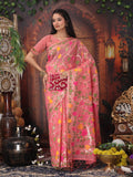 Anaita Pink Linen Printed Saree With Blouse | Grocsy
