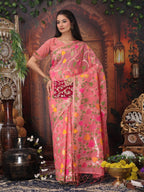Anaita Pink Linen Printed Saree With Blouse | Grocsy