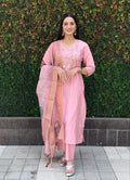 Lorenvalley Fashion Pink Roman Silk Hand Work Kurta Pant with Dupatta | Grocsy