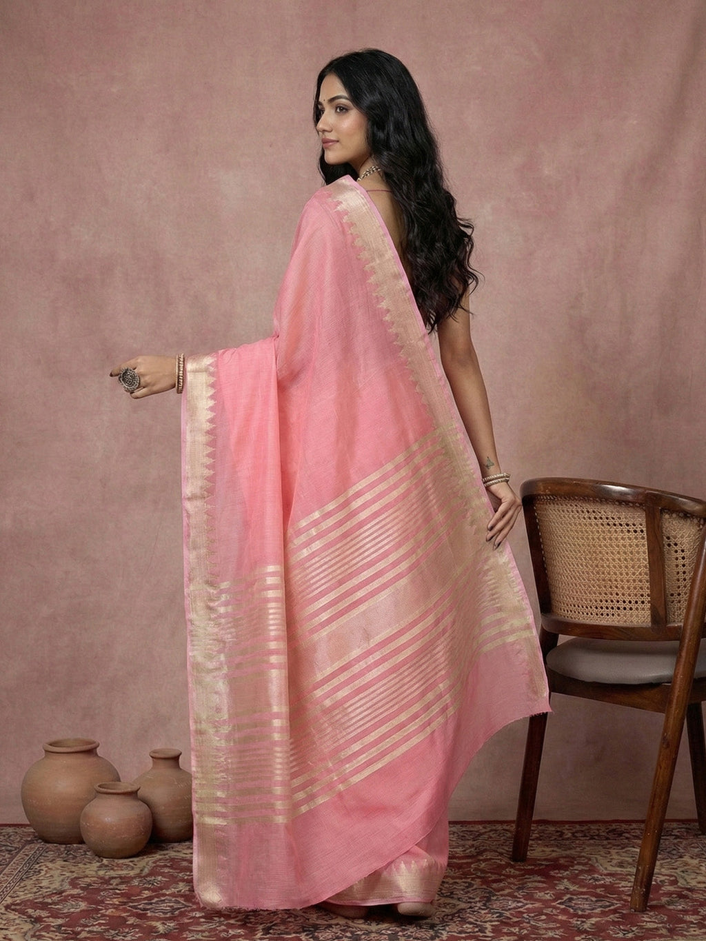 Anaita Pink Cotton Saree With Blouse | Grocsy