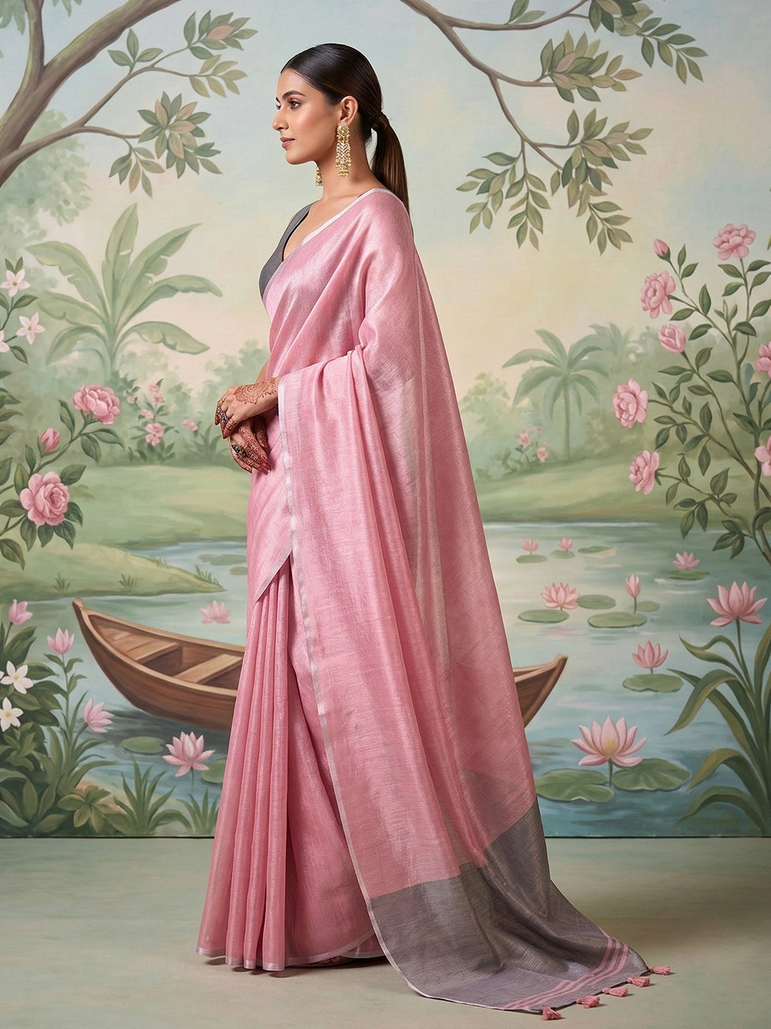 Anaita Pink Tissue Saree With Blouse | Grocsy
