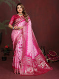 Anaita Pink Zari Weaving Work Satin Silk Saree With Blouse | Grocsy
