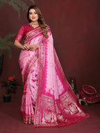 Anaita Pink Zari Weaving Work Satin Silk Saree With Blouse | Grocsy