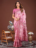 Anaita Pink Banarasi Silk Saree With Blouse | Grocsy