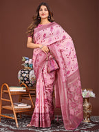 Anaita Pink Banarasi Silk Saree With Blouse | Grocsy