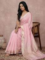 Anaita Pink Cotton Saree With Blouse | Grocsy