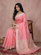 Anaita Pink Cotton Saree With Blouse | Grocsy