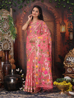 Anaita Pink Linen Printed Saree With Blouse | Grocsy