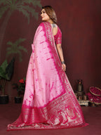 Anaita Pink Zari Weaving Work Satin Silk Saree With Blouse | Grocsy