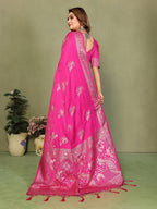 Anaita Pink Zari Butta Work Satin Silk Saree With Blouse | Grocsy