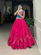 Lorenvalley Pink Pure Cotton Plain With Gota Patti Touch Up Lehenga Choli | Grocsy