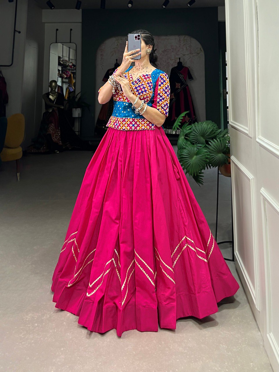 Lorenvalley Pink Pure Cotton Plain With Gota Patti Touch Up Lehenga Choli | Grocsy
