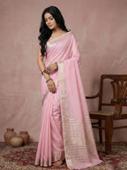 Anaita Pink Cotton Saree With Blouse | Grocsy