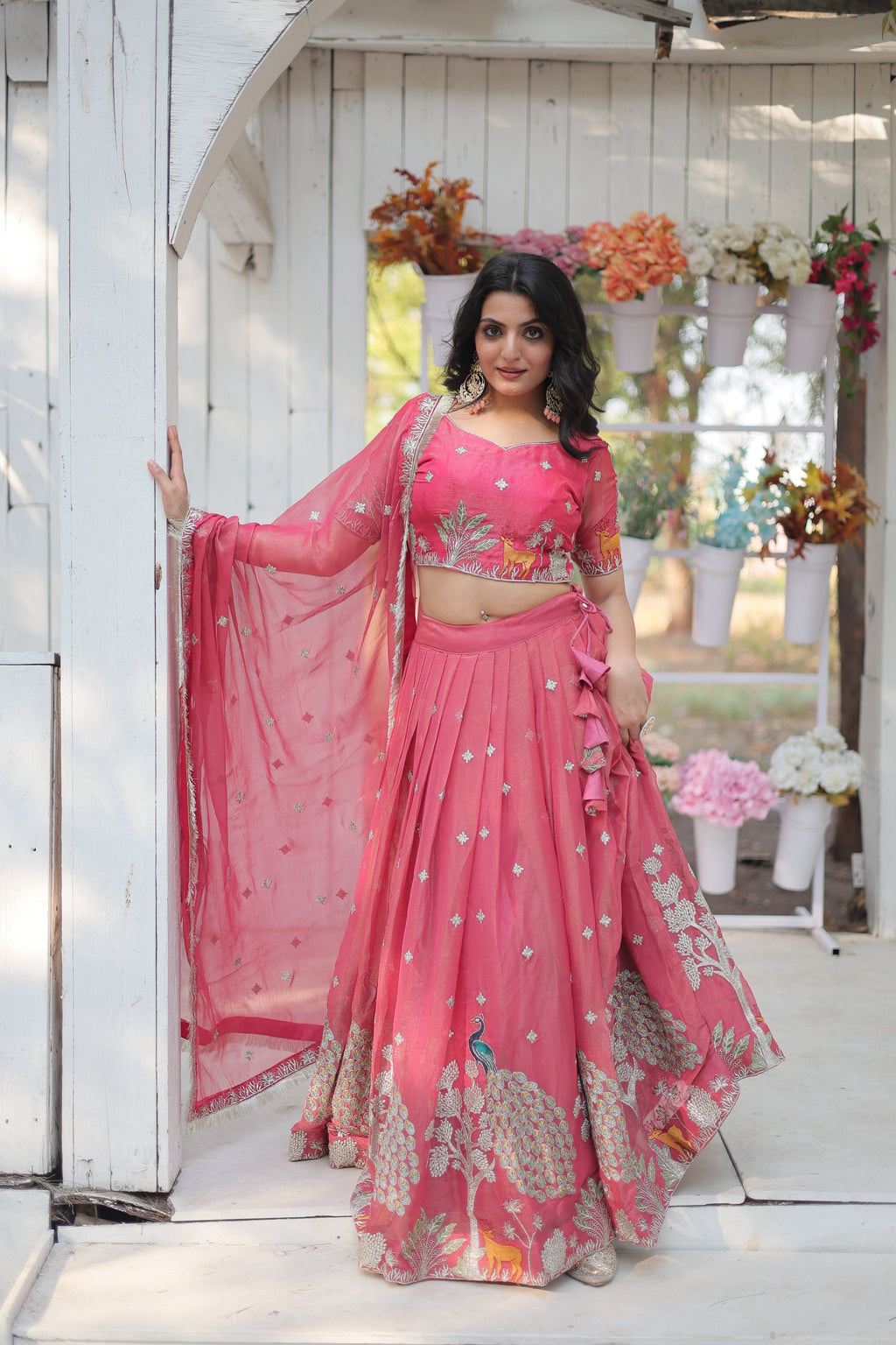 Lorenvalley Pink Gold Coin Fabric with Sequins and Thread Embroidered work Lehenga Choli with Dupatta | Grocsy
