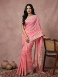 Anaita Pink Cotton Saree With Blouse | Grocsy