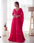 Lorenvalley Pink Faux Georgette Plain Micro Cotton Full Inner with Canvas Patta Double Lining Lehenga Choli | Grocsy