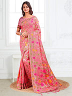 Anaita Pink Linen Printed Saree With Blouse | Grocsy