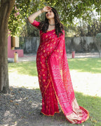 Anaita Pink Woven Design Pure Bandhej Silk Saree With Blouse | Grocsy