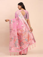 Anaita Pink Linen Woven Work Saree With Blouse | Grocsy