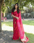 Anaita Pink Woven Design Pure Bandhej Silk Saree With Blouse | Grocsy
