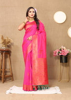 Lorenvalley Fashion Pink Soft Silk Copper Zari weaving Design Saree | Grocsy