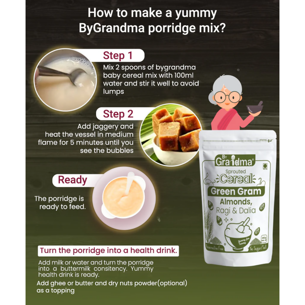 By Grandma Veggies & Nuts – Sprouted Cereal Green Gram, Almond, Ragi and Dalia | Grocsy